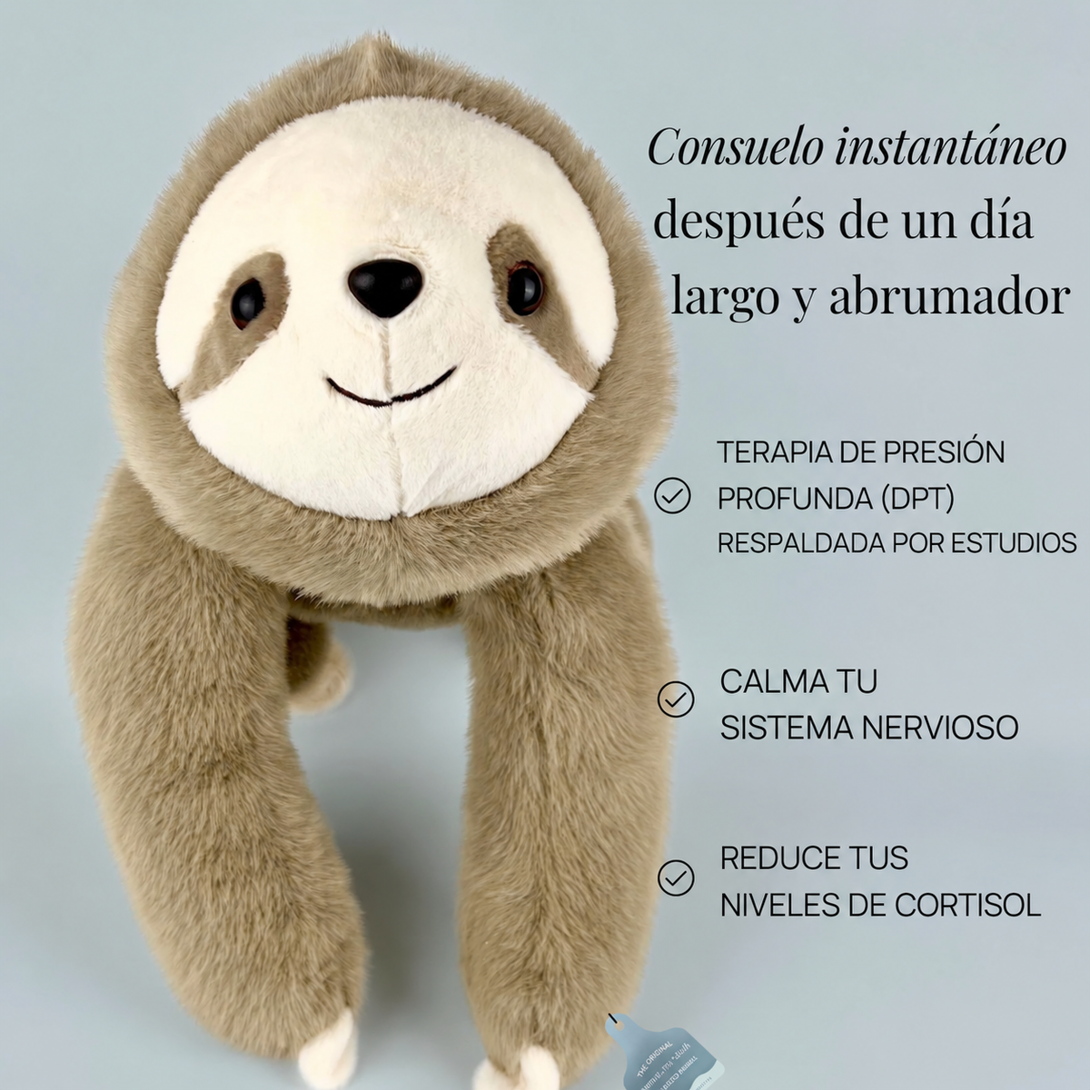 Mimo el Perezoso, peluche con peso y brazos largos de Abrazelia, imagen 6