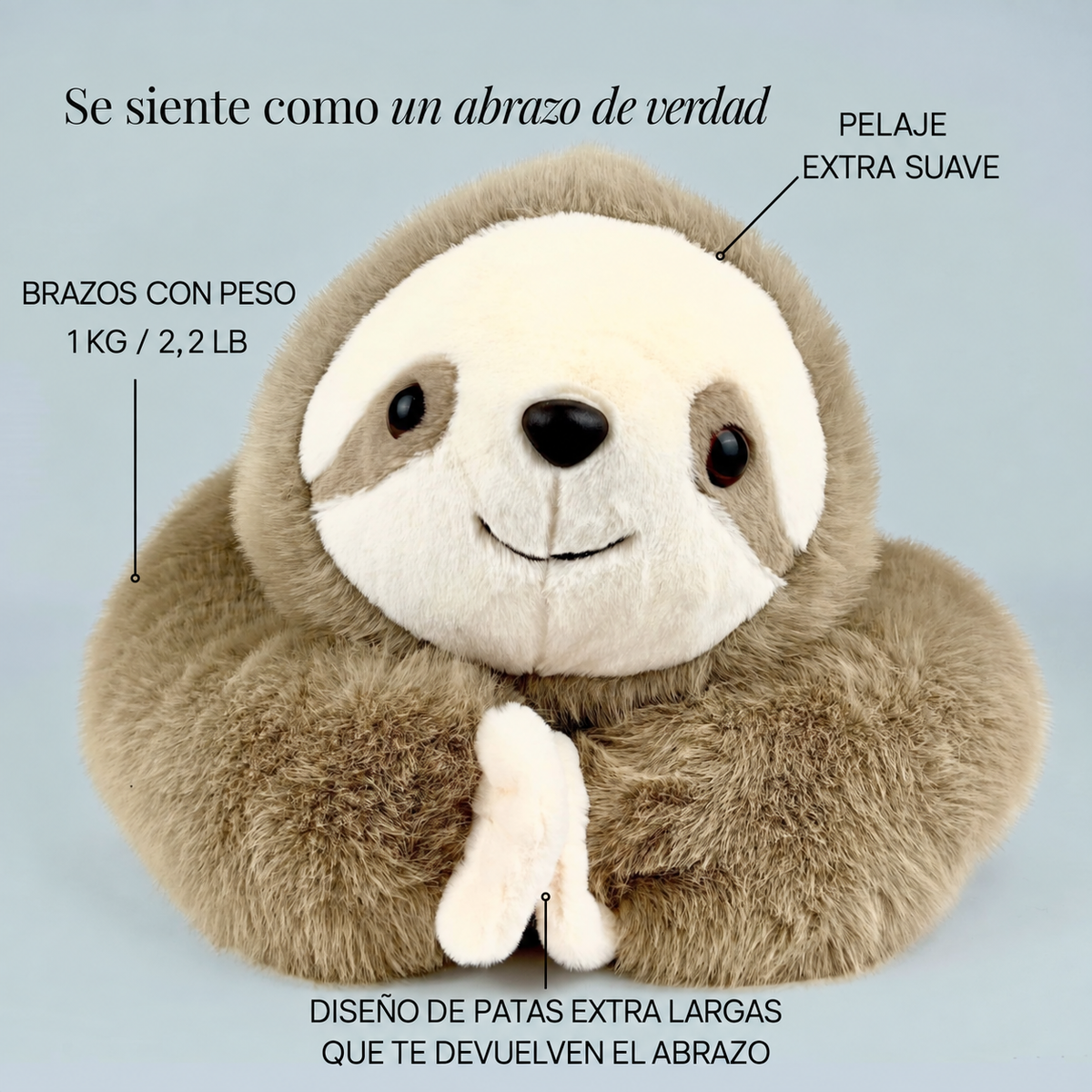 Mimo el Perezoso, peluche con peso y brazos largos de Abrazelia, imagen 4