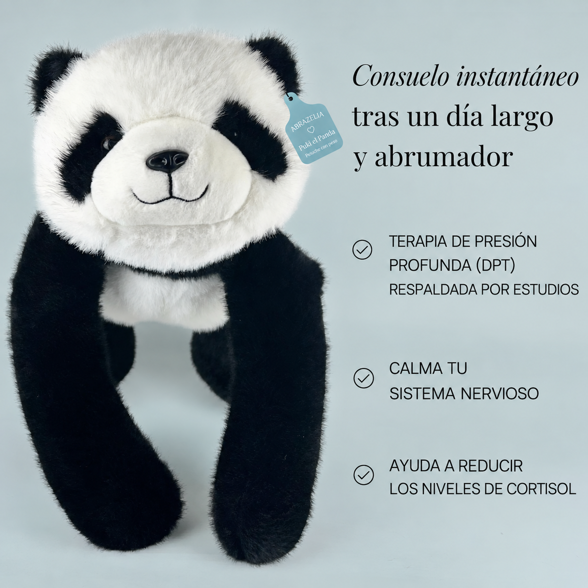 Puki el Panda, peluche con peso y brazos largos de Abrazelia, imagen 5