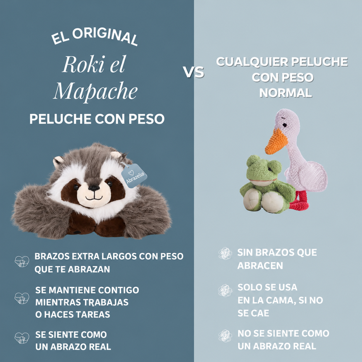 Roki el Mapache, peluche con peso y brazos largos de Abrazelia, imagen 13