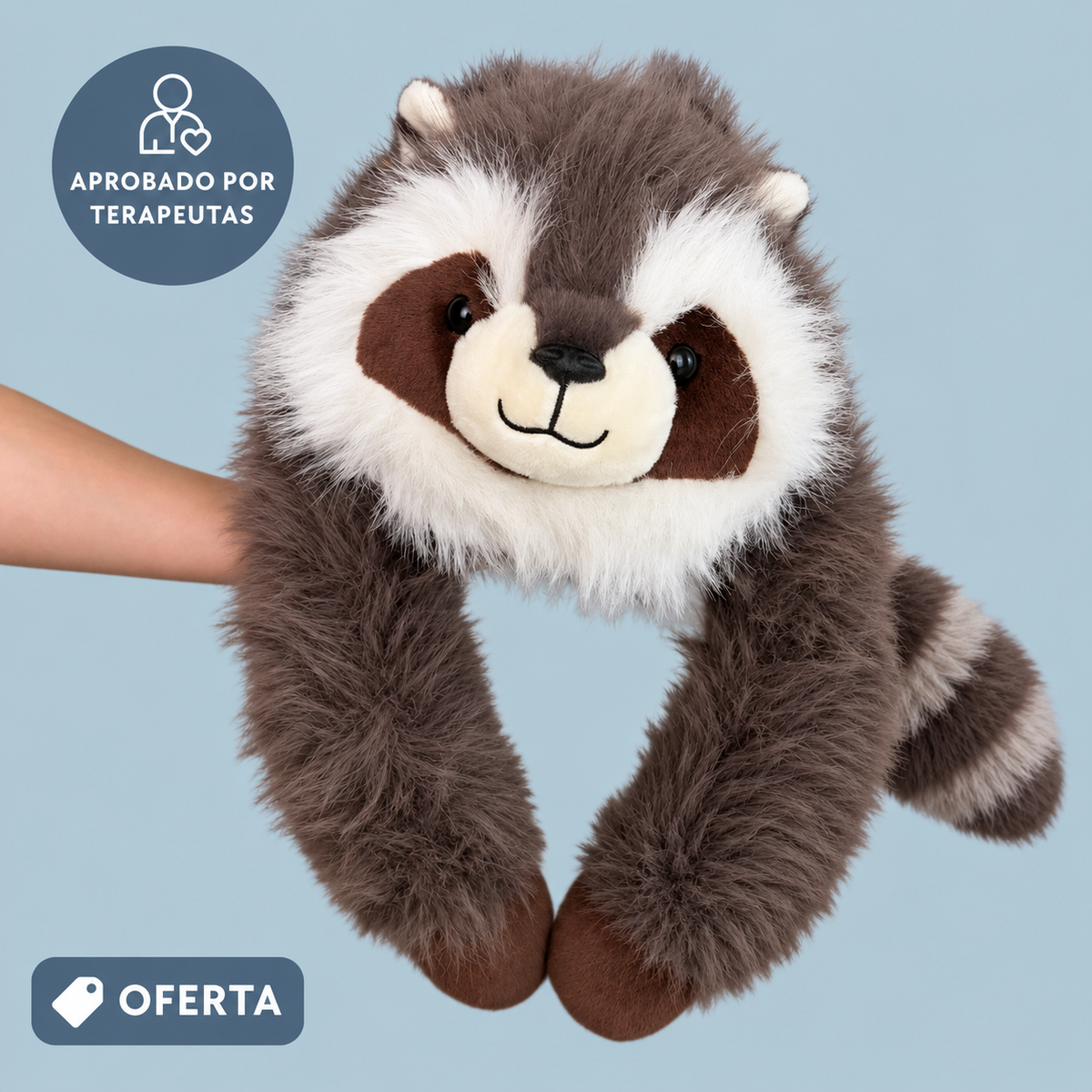 Roki el Mapache, peluche con peso y brazos largos de Abrazelia, imagen 2